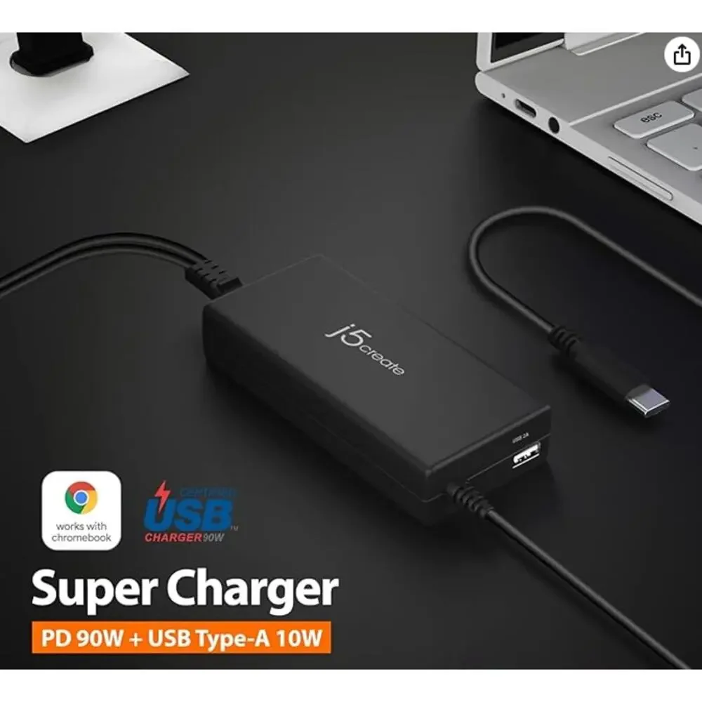 j5create USB Type C Super Charger PD 90W + USB Type A 10W Fast Charging JUP2290C